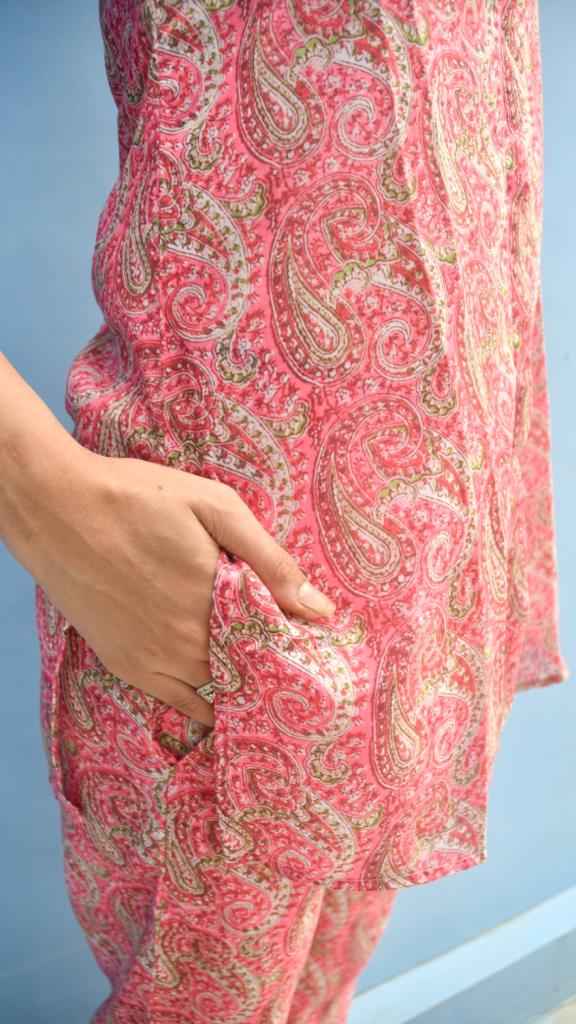 Pink Paisley Co-Ord Set, Premium Comfort : Jaipuri