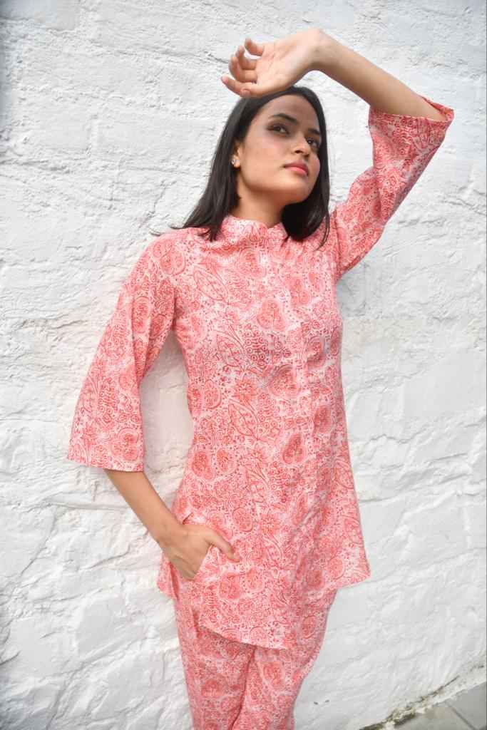 Pretty Peach Floral Co-ord Set : Blossom into Beauty