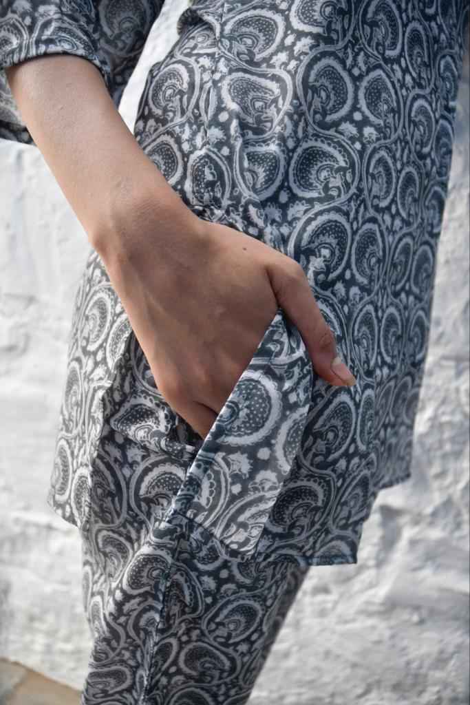 Grey Floral Co-ord Set Jaipuri Handblock