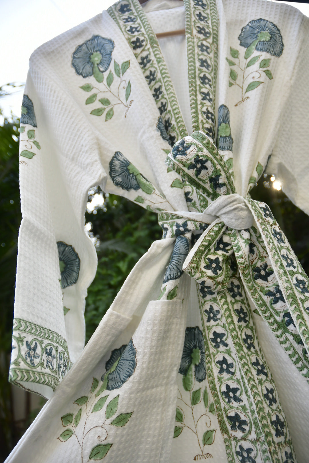 Blue green floral bathrobe