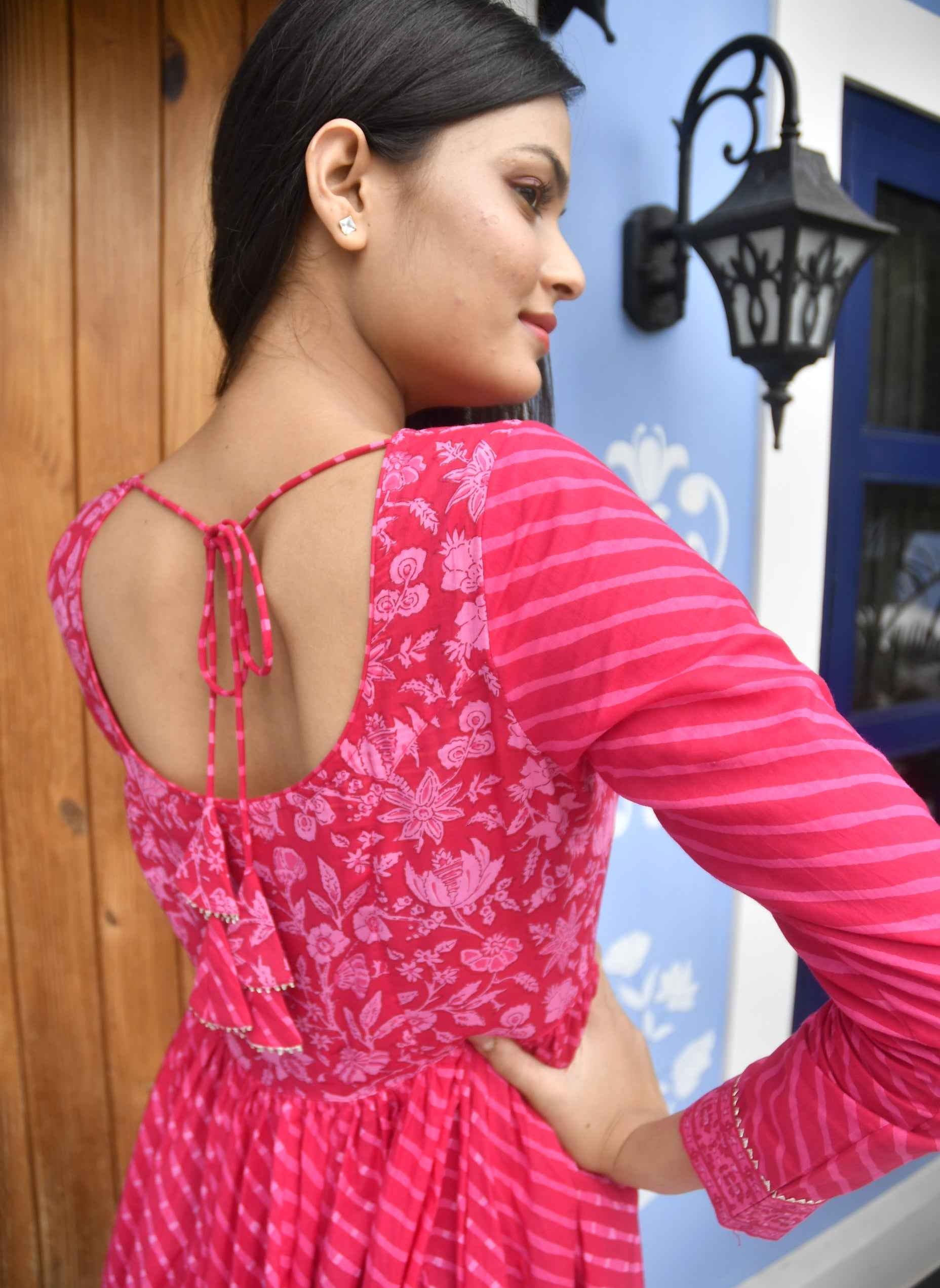 Pink Lehariya Anarkali Kurta: Rajasthani Charm