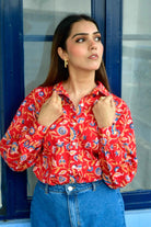 Royal Red Floral Cotton Shirt