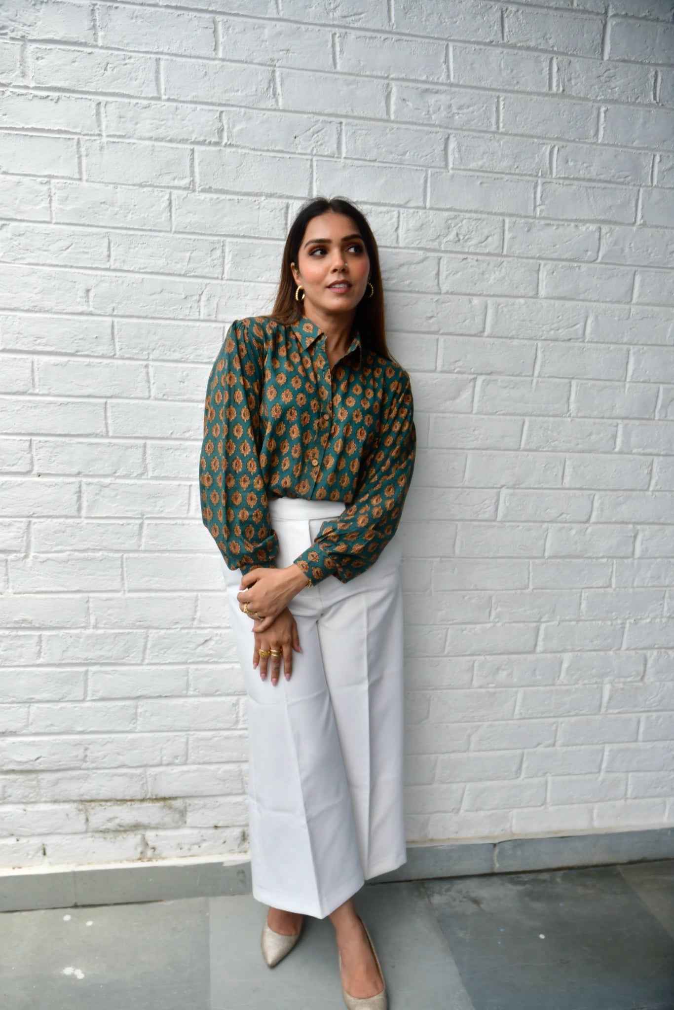 Beetle Green Classic Buta Cotton Shirt