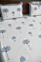 Blue Palm Tree Premium  HandBlock  Bedsheet