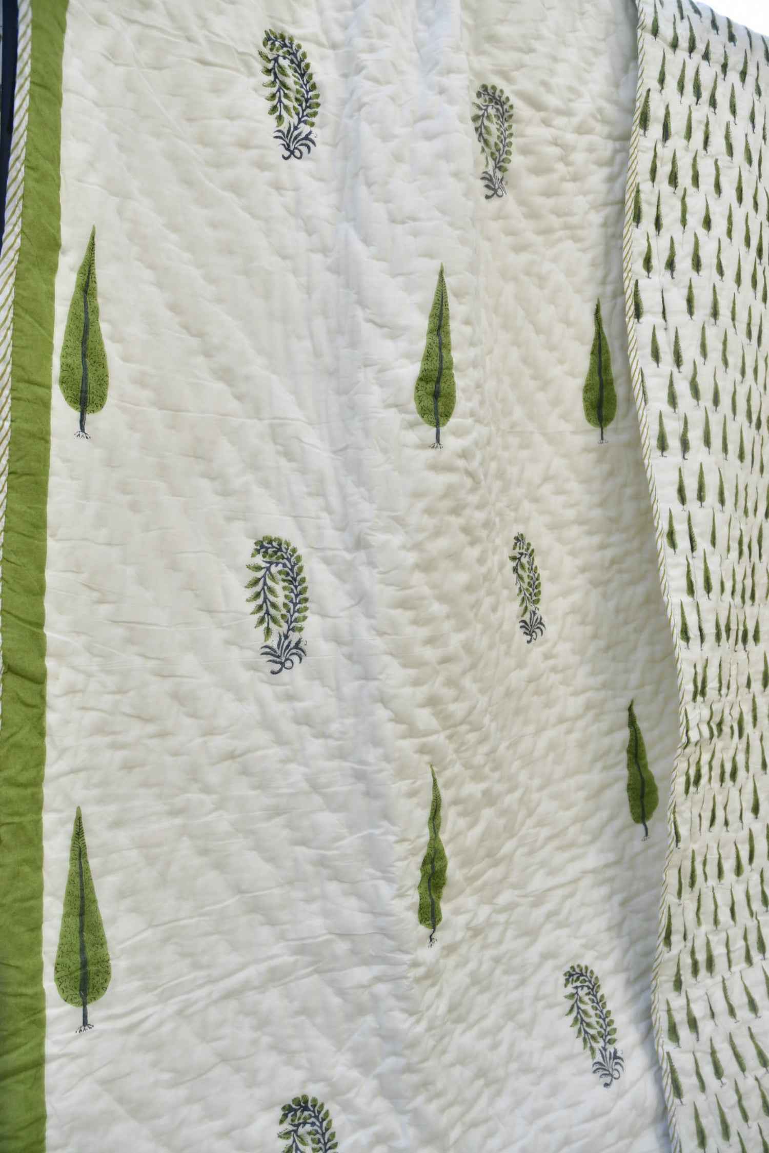 Green Cypress Quilt  / Rajai : Handblocked