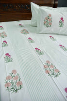 Peach and Pink Floral premium HandBlock Bedsheet