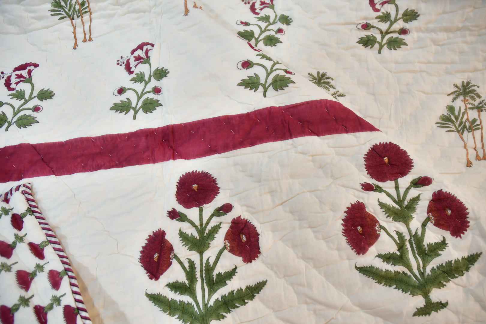 Classic Red Poppy Handblock Cotton Quilt