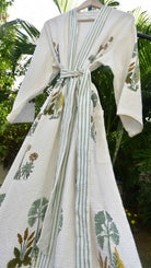 Yellow Green Buta Handblock Bathrobe