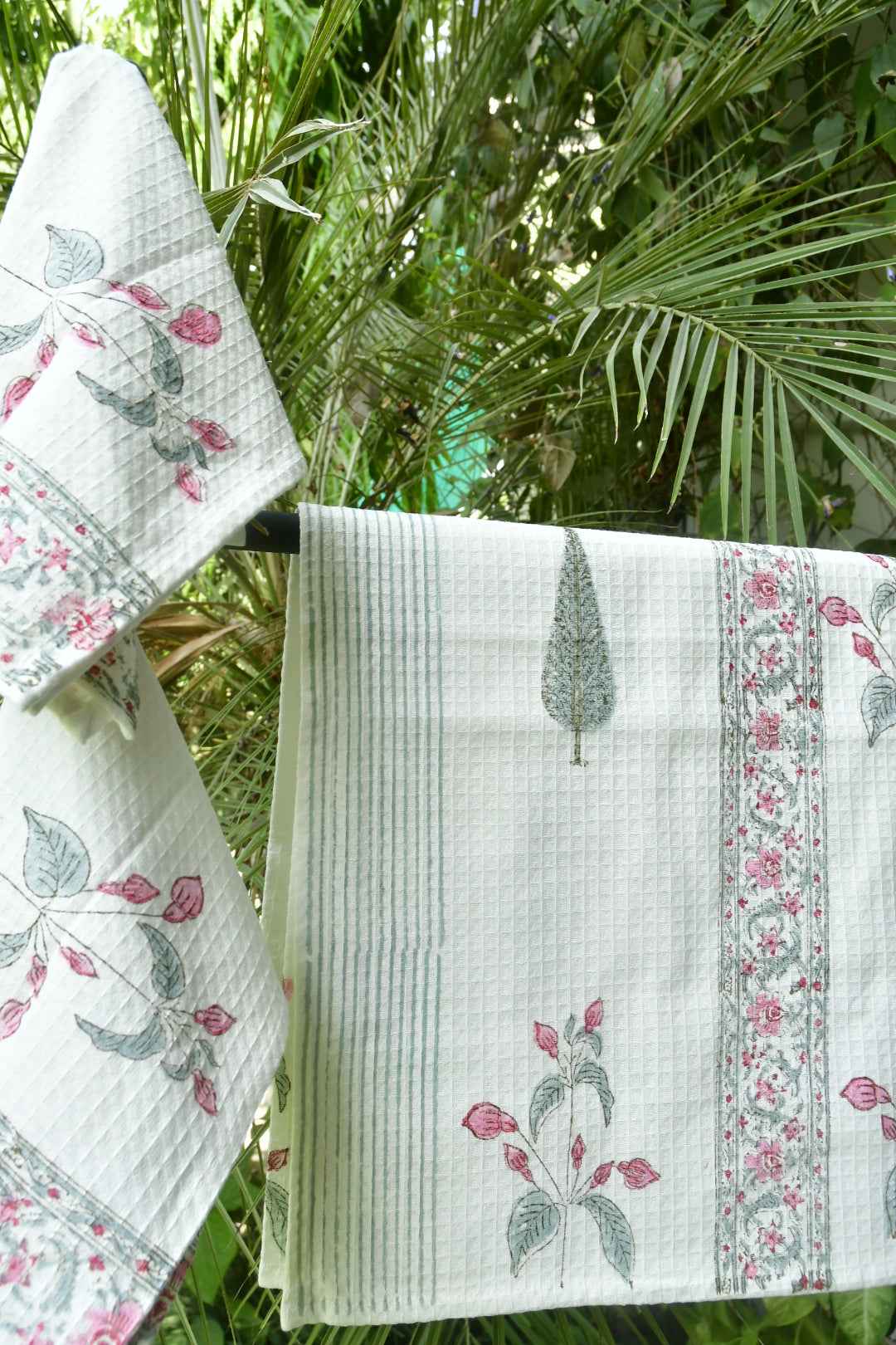 Pink Buta and Cypress Pattern Bath & Hand Towel Set