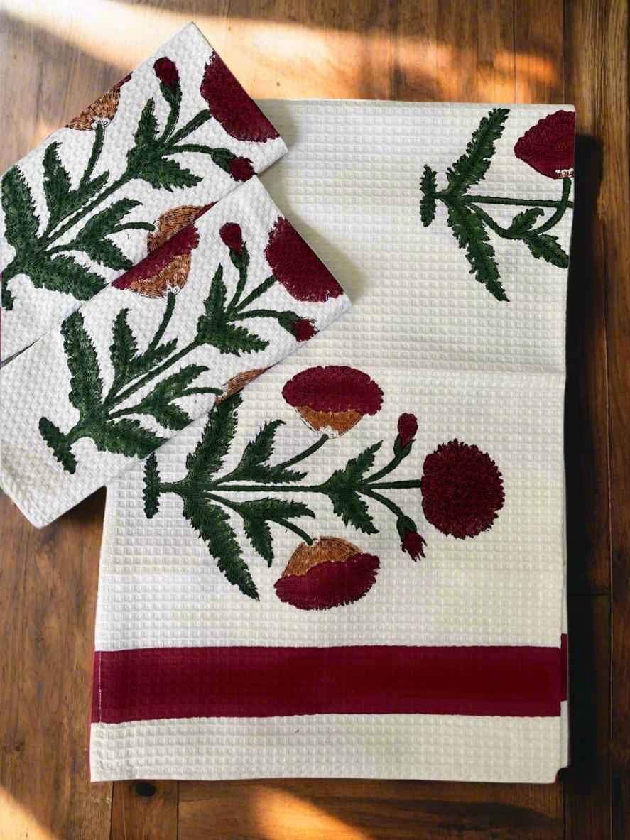 Red Poppy Handblock Towel