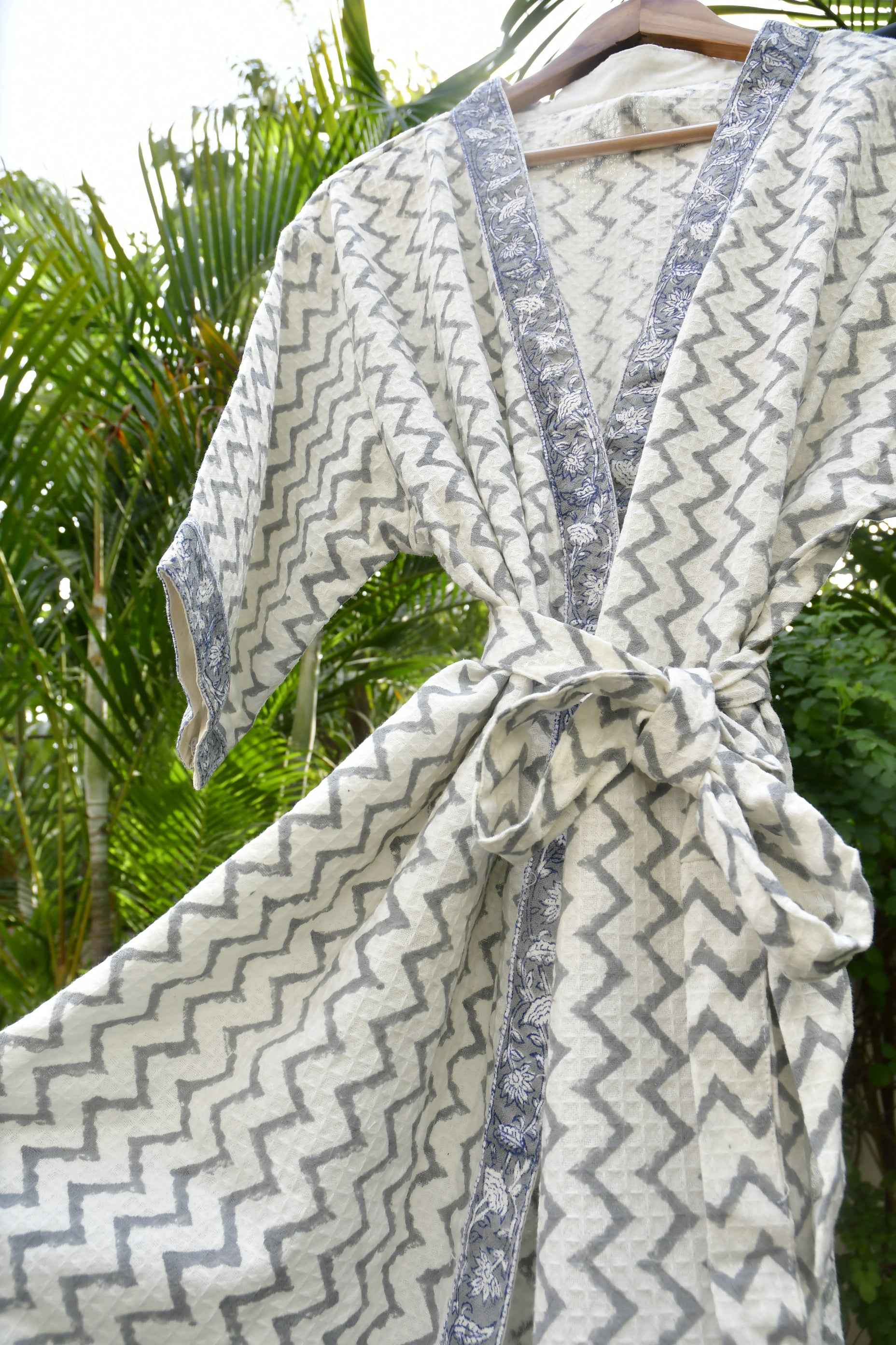 Grey ZigZag waffle cotton Bathrobe
