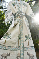 Green Palm and Elephant Handblock Bathrobe