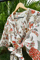 Bright Red and White Floral Waffle Bathrobe