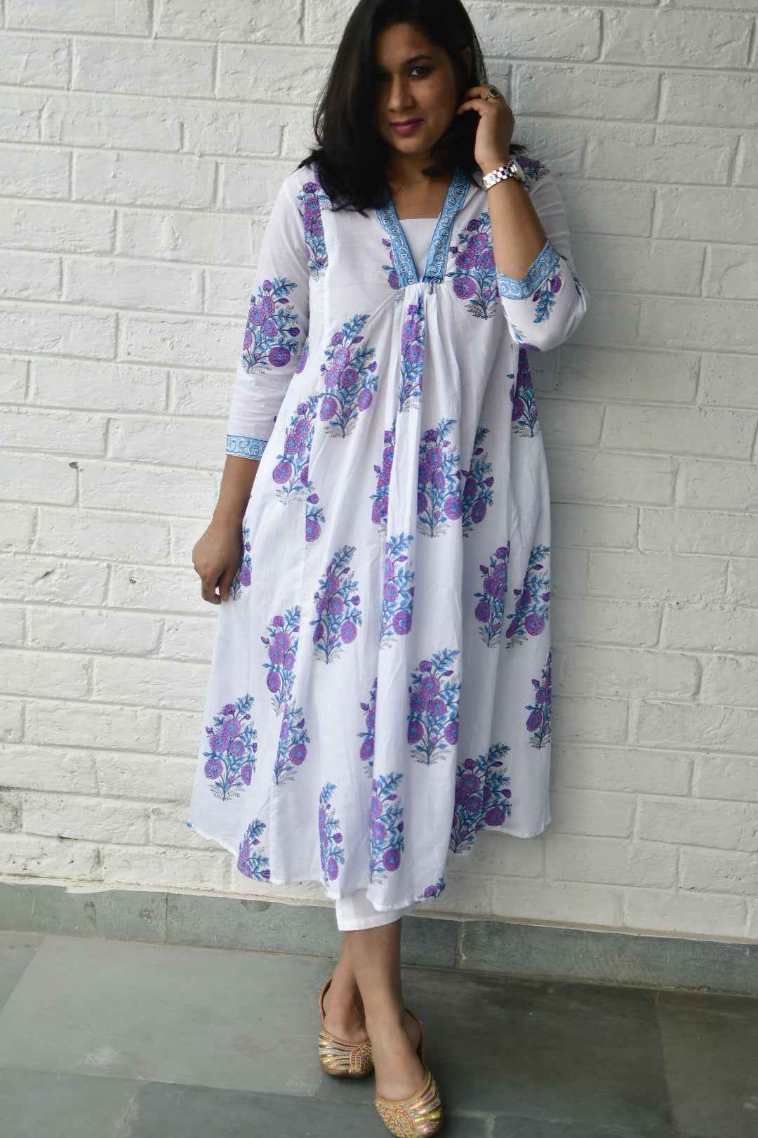 Purple Buta Mughal Kurta Dress : Cotton Delight