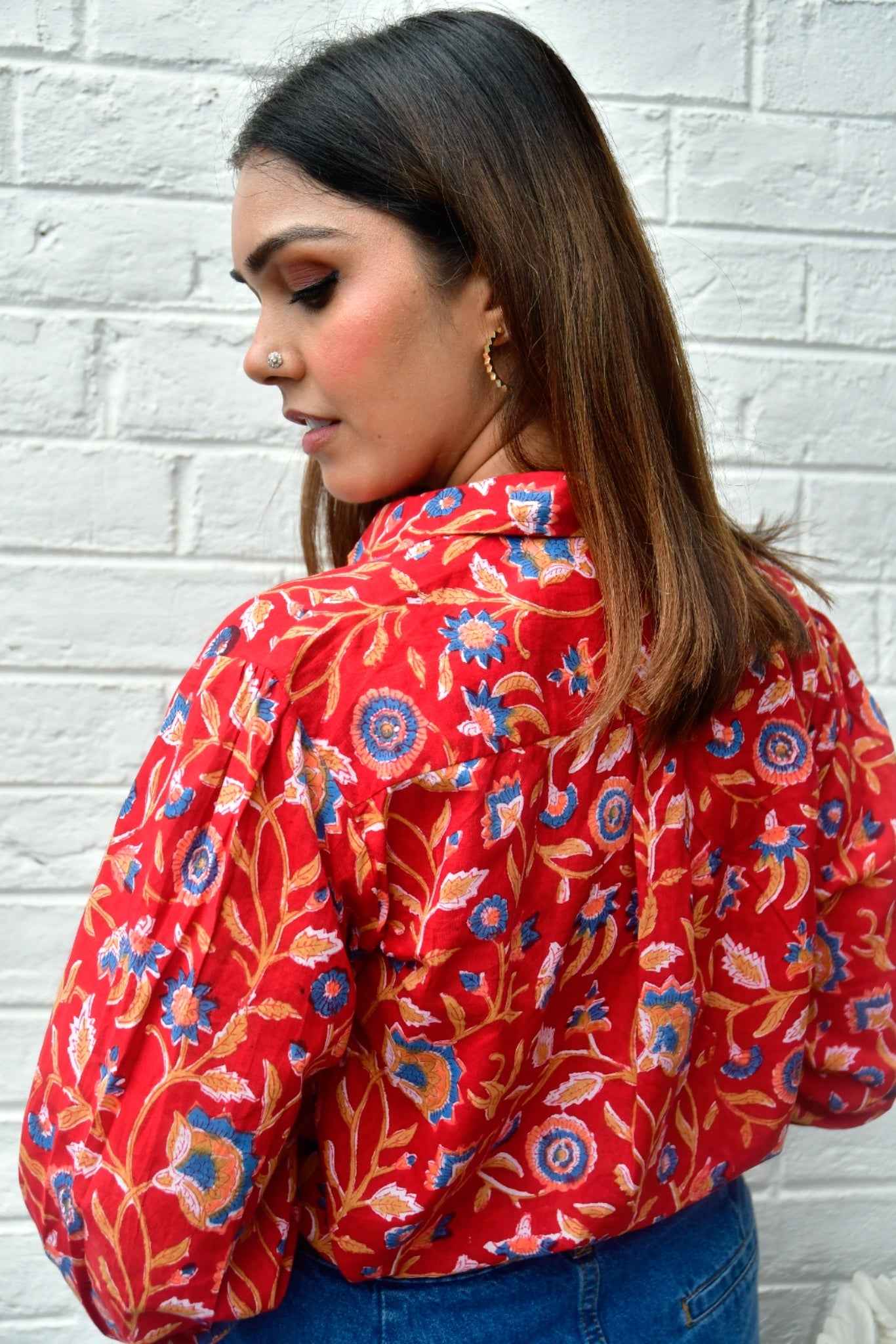 Royal Red Floral Cotton Shirt