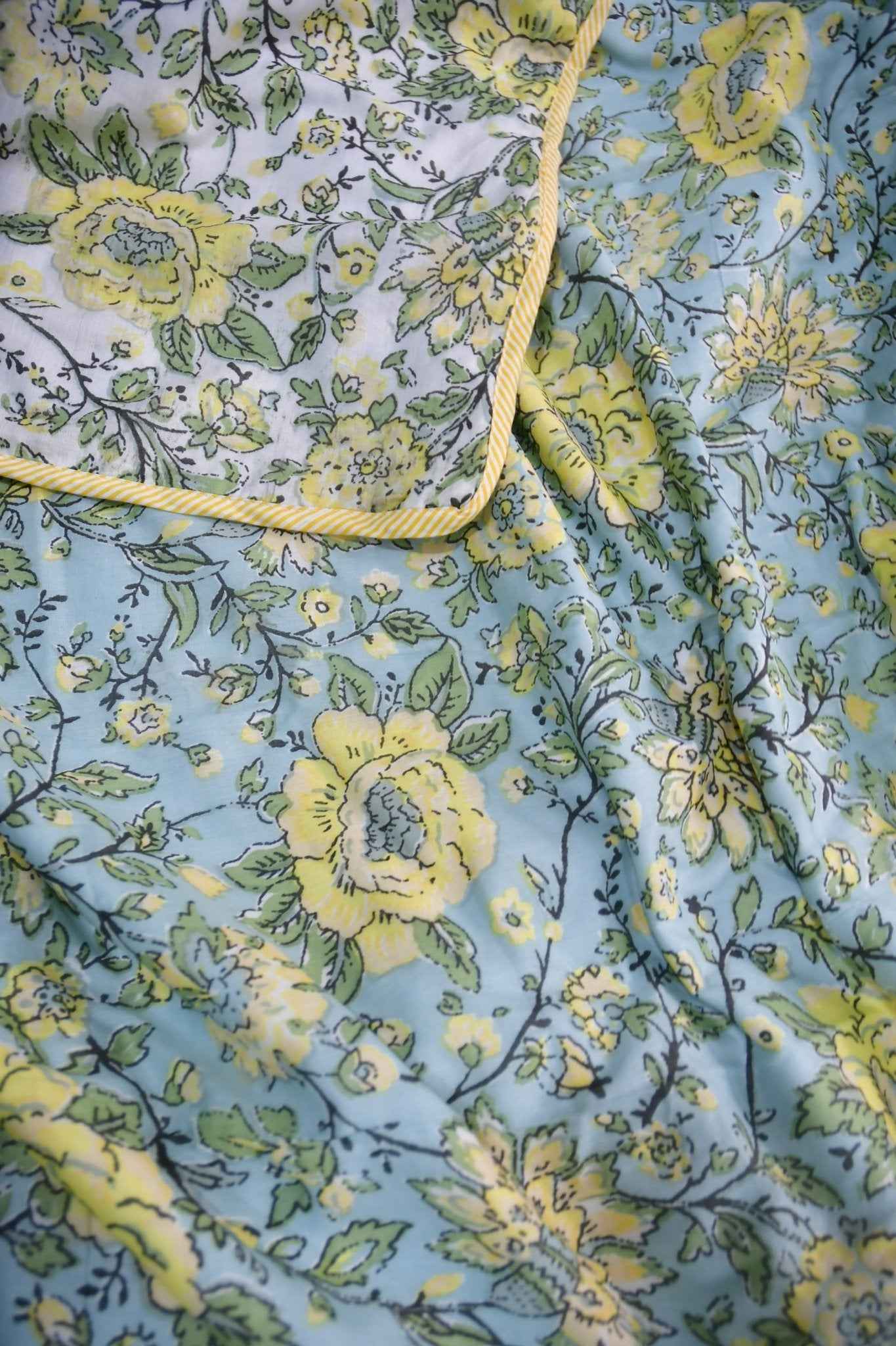Blue n yellow floral Mul Mul Reversible Dohar