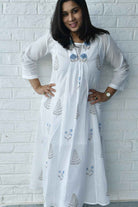 Blue and White Handblock Kurta Dress