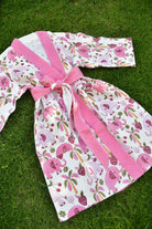 Kids Handblock Premium Cotton Bathrobe Pink Elephant pattern