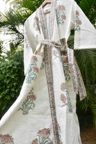 Rust and Green Floral Waffle Cotton Bathrobe