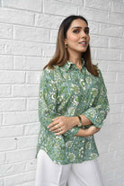 Forever Green and White Floral Cotton Shirt