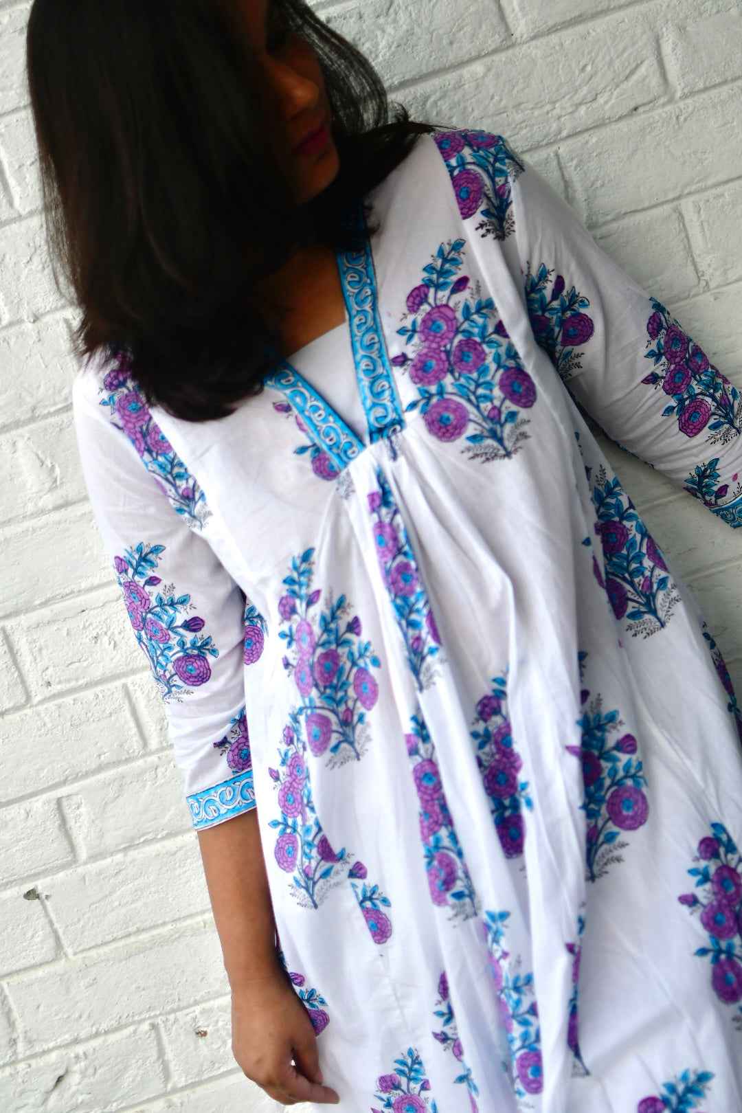 Purple Buta Mughal Kurta Dress : Cotton Delight