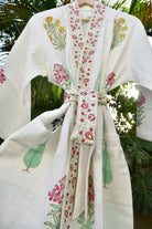 Cotton Bathrobe : Paanch Buta Handblock waffle robe