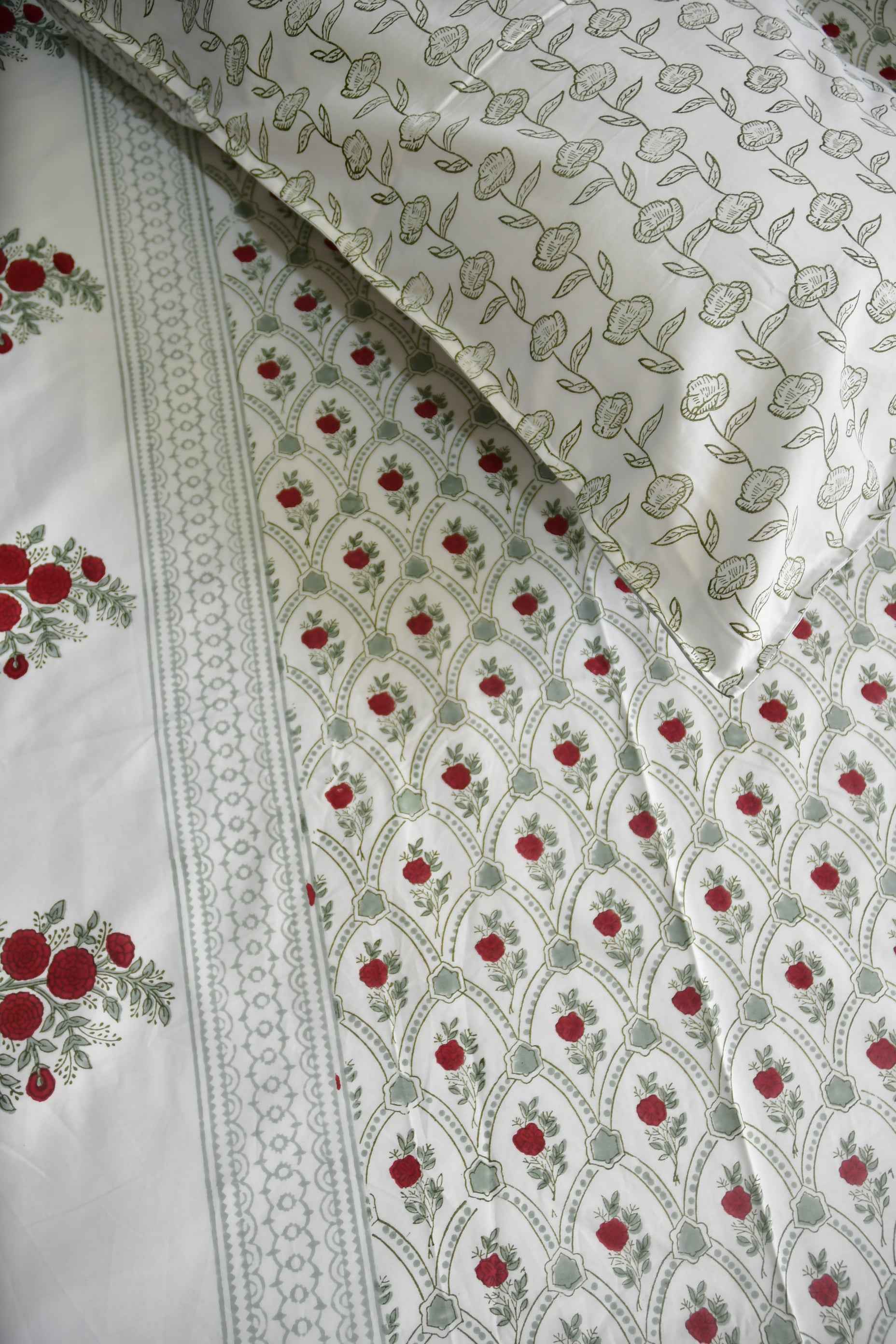 Red Flower Jaal Buta Premium Hand Block Bedsheet