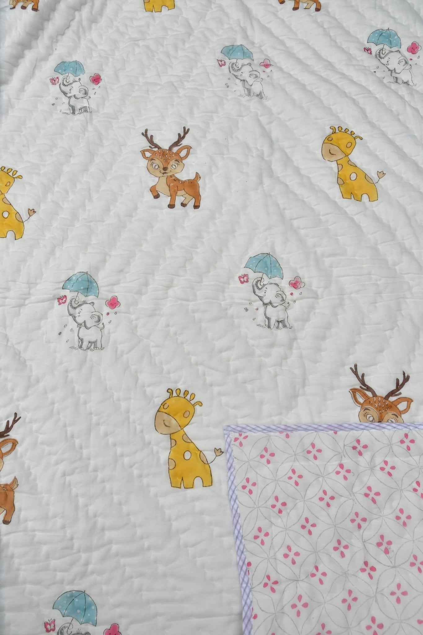 Bambi n Giraffe Reversible Handblock Baby Quilt