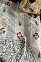 Cypress and Red flower Handblock Reversible Quilt / Rajai