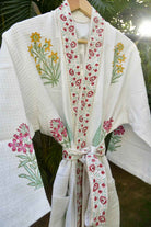 Cotton Bathrobe : Paanch Buta Handblock waffle robe