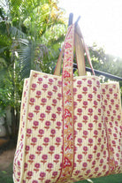 Premium  Cream Floral Tote Bag: Hand-Blocked Beauty