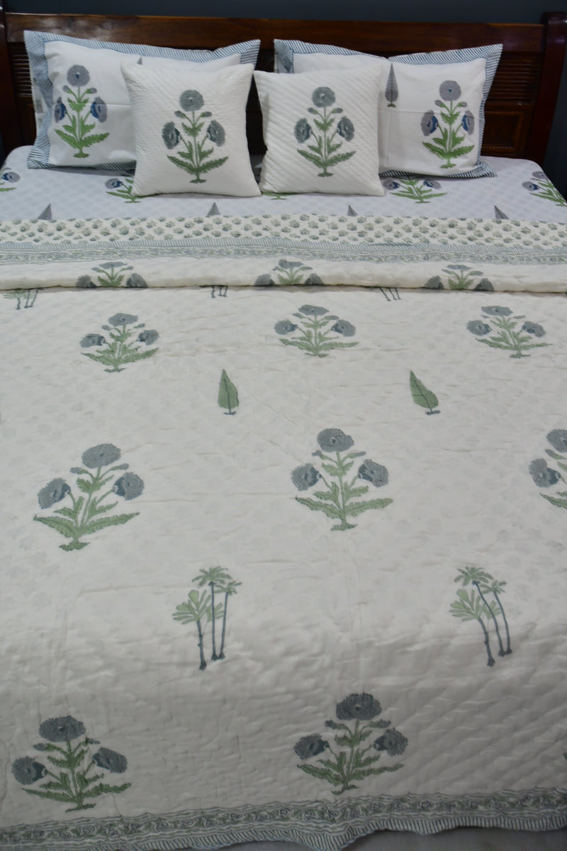 Blue poppy Handblock bedding set