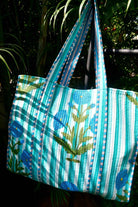 Blue Poppy Tote Bag Hand-Blocked : Big and trendy