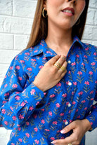 Pink Buti On Water Blue Cotton Shirt