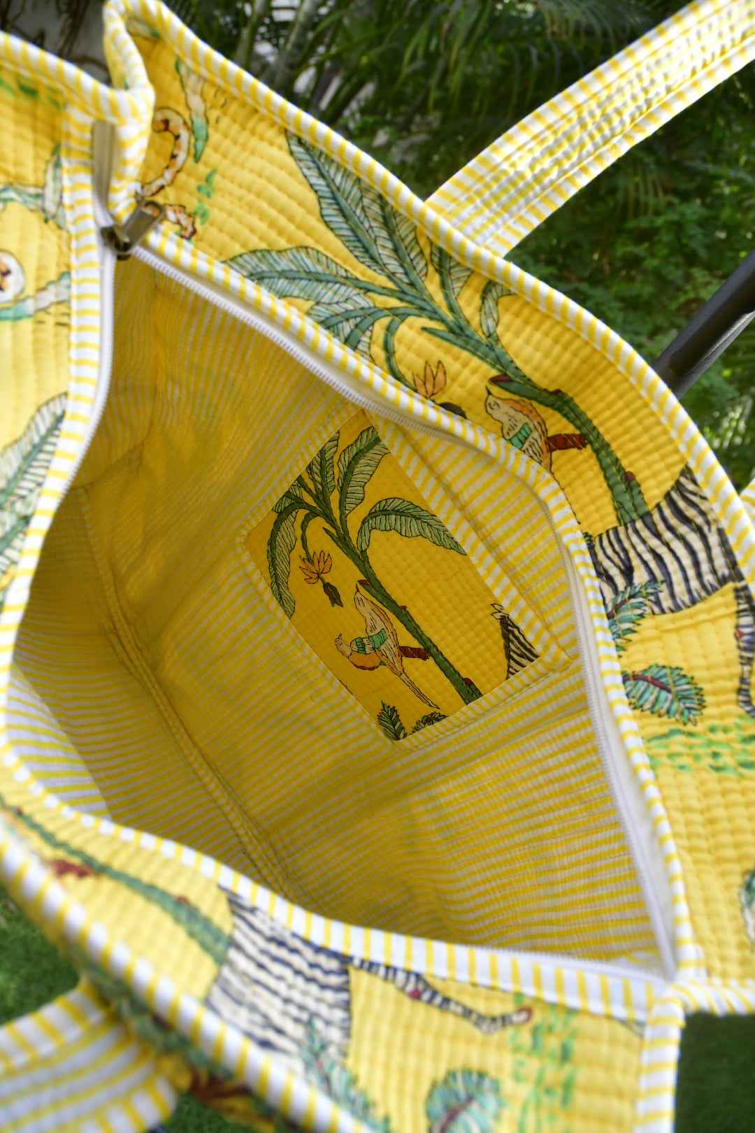 Sunshine Yellow Animal Print Zipper Tote Bag