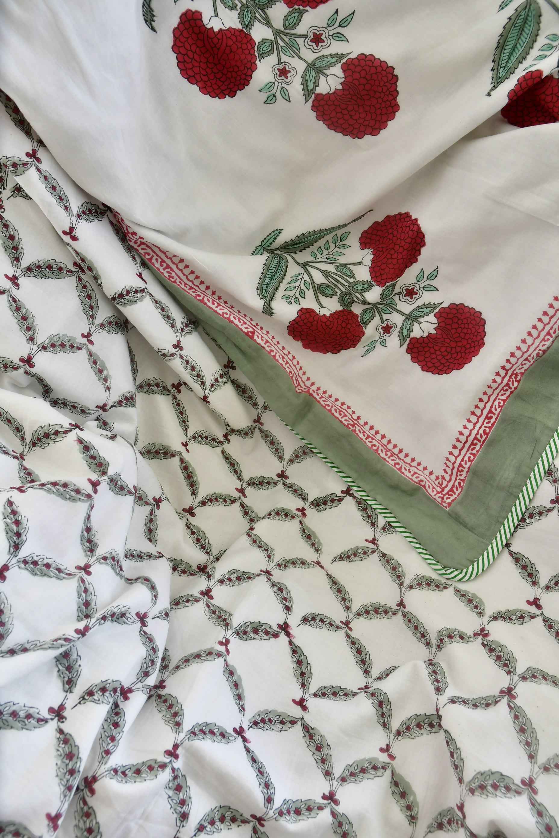 Royal Red Poppy Premium Dohar | Hand-Blocked Design