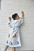 Kids HandBlock Premium Waffle Cotton Bathrobe Boat Pattern