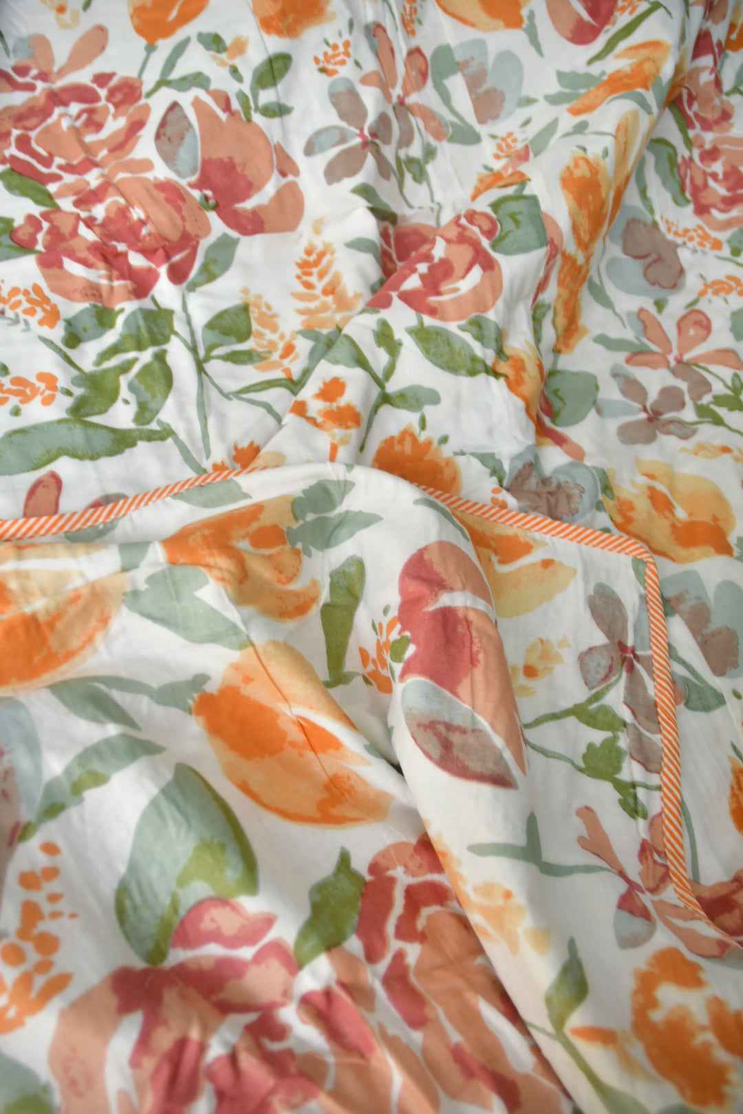 Pastel Orange Floral Dohar:  Soft Mul Mul Cotton