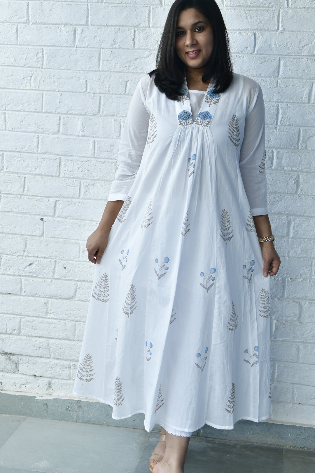 Blue and white kurta
