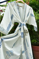 Blue Poppy and Cypress leaf Waffle  Bathrobe
