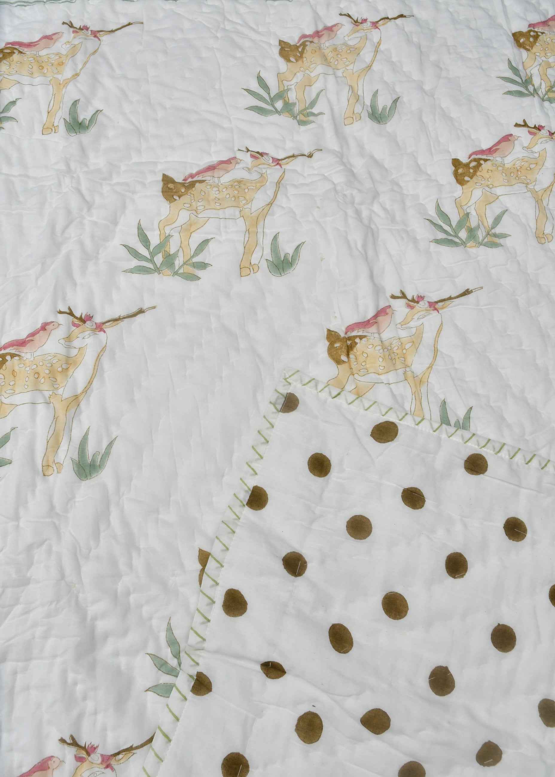 Cute Deer Reversible Baby Handblock Quilt