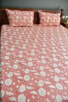 Pink floral Bedsheet : Jaipur Hand Block Bedsheet