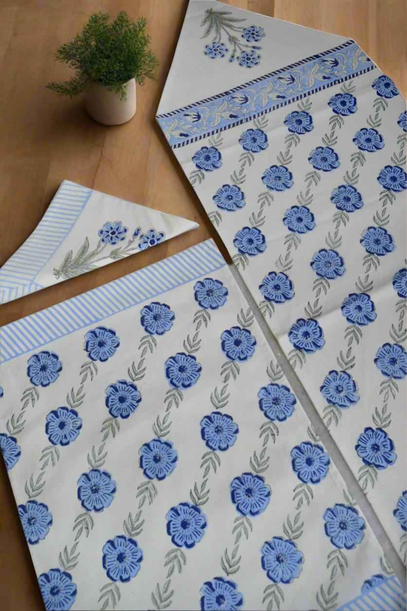 Blue Flower Table Mat Napkin Runner