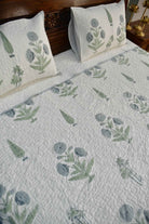 Blue Grey Poppy Quilted Bedcover : Aesthetically Modern