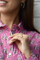 Tulip Pink Floral Buta Cotton Shirt