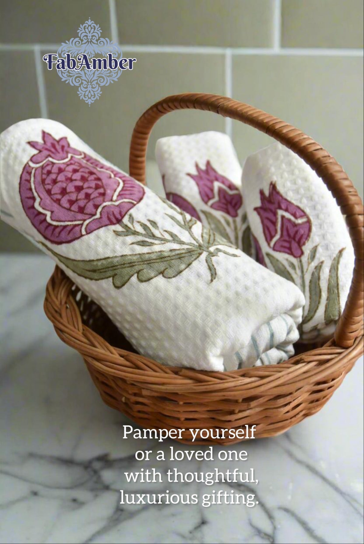 Pink pomegranate Handblock Towel