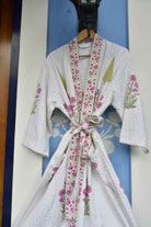 Pink floral and Green Cypress Leaf Bathrobe