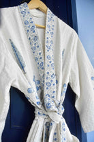 Blue Floral and Cypress Waffle Cotton Bathrobe