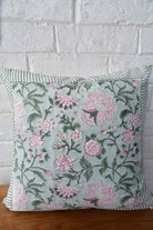 Sea Green & Pink Floral Cushion: Coastal Charm Meets Indian Block Prints