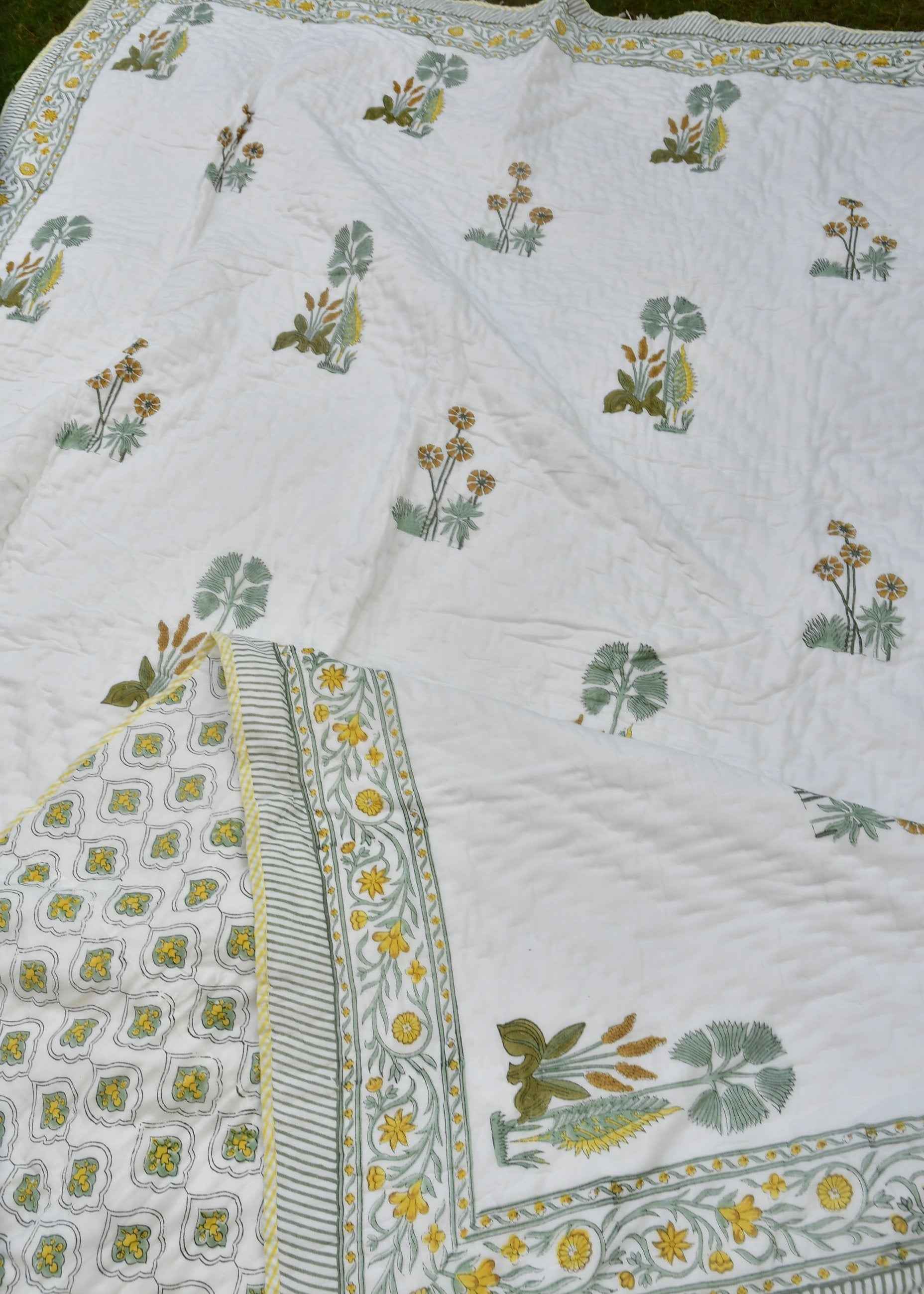 Yellow Green Buta Jaipuri Quilt